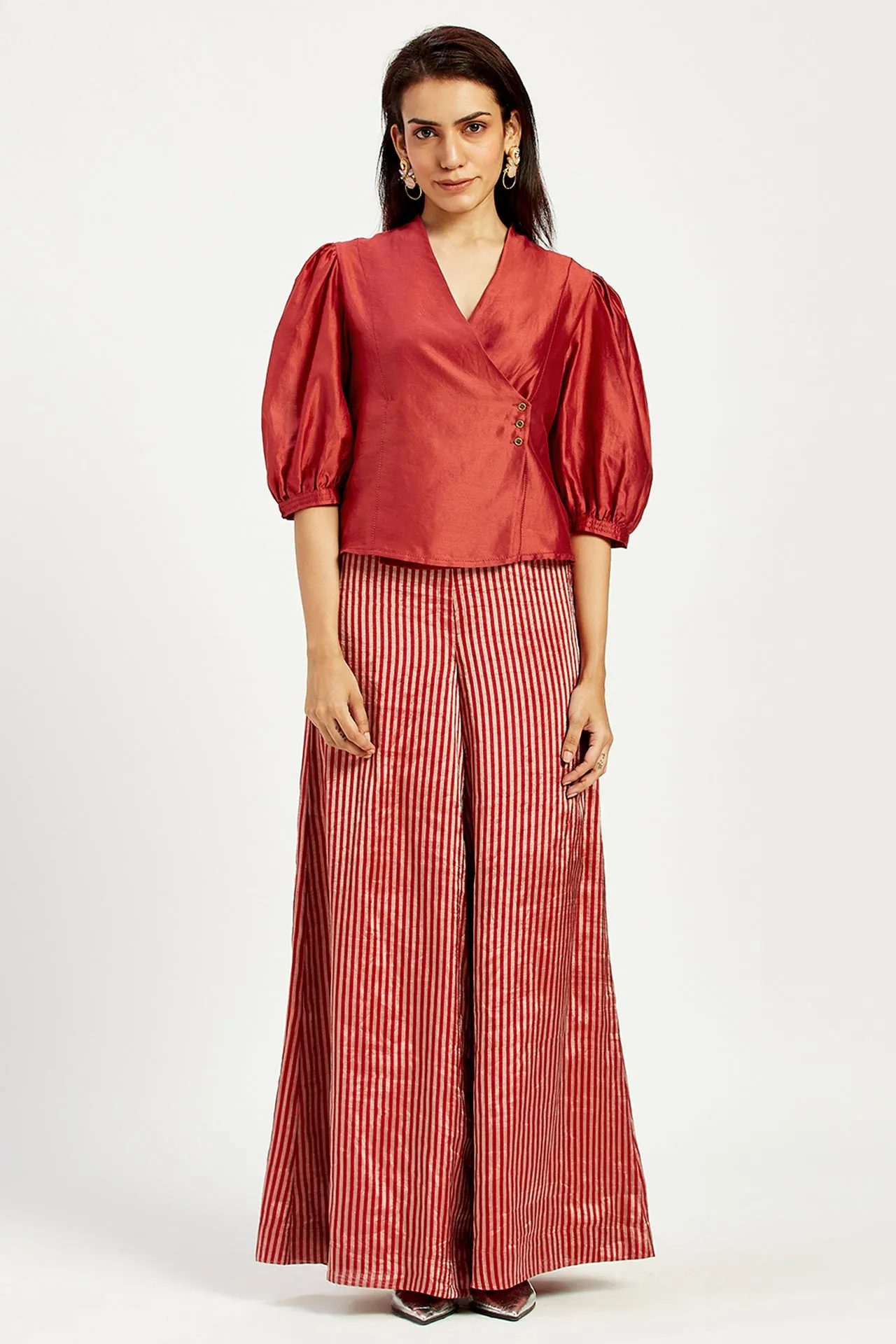 Agra 2.0 - Box Pleated Waistcoat   Folksy Wrap Top   Retro Flared Pants