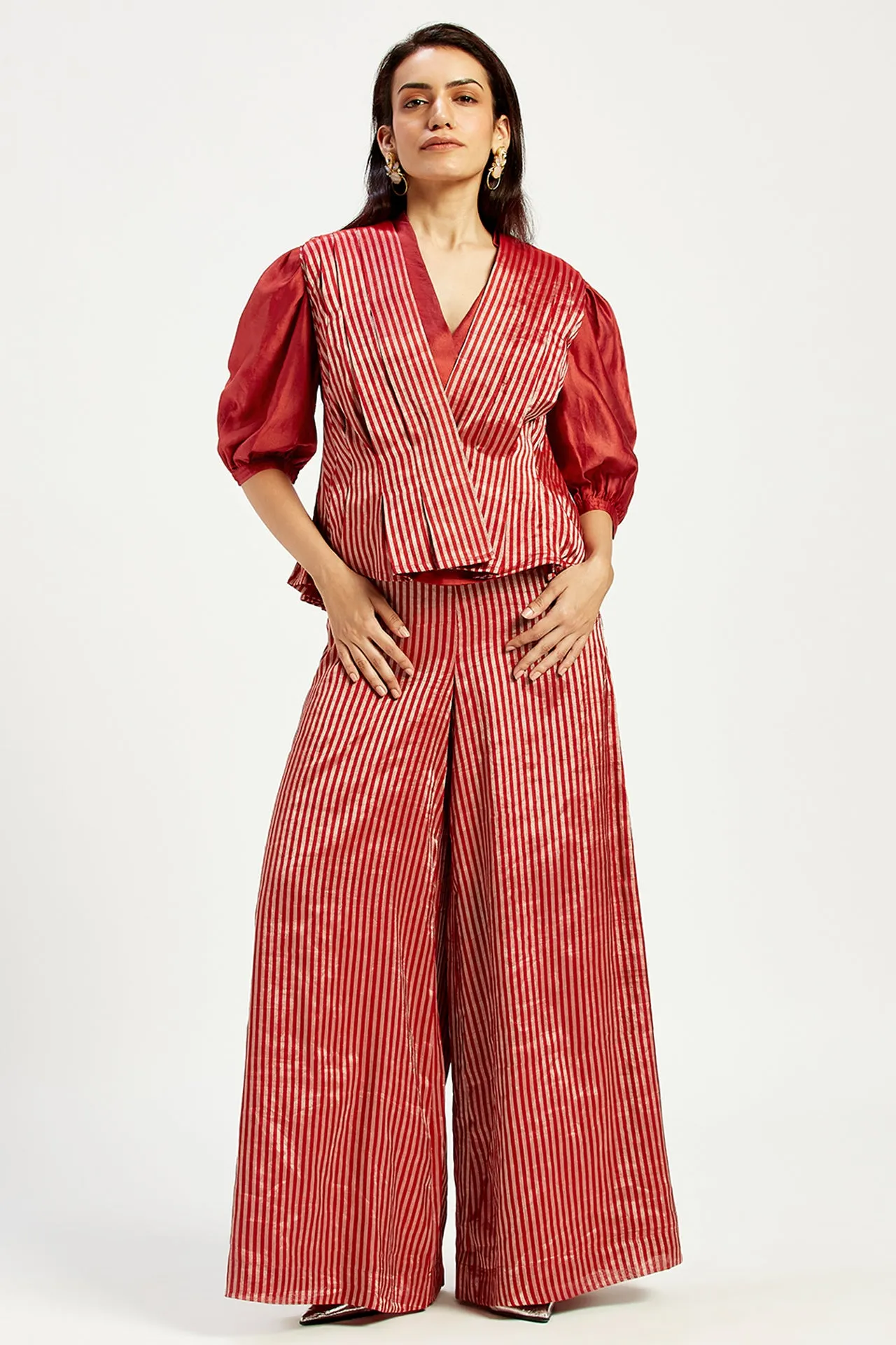 Agra 2.0 - Box Pleated Waistcoat   Folksy Wrap Top   Retro Flared Pants