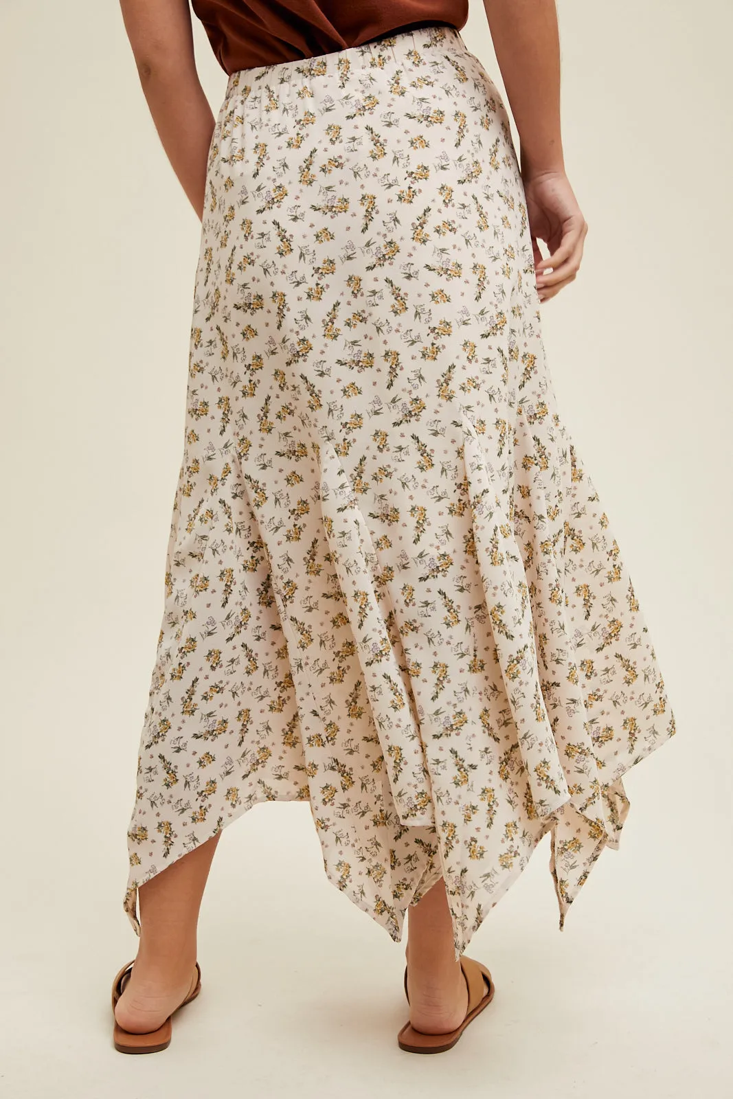 Aja Floral Handkerchief Midi Skirt