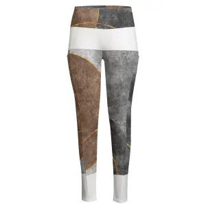 All-Over Print Women's High Waist Leggings With Side Pocket 2 gold and gray abstract, print