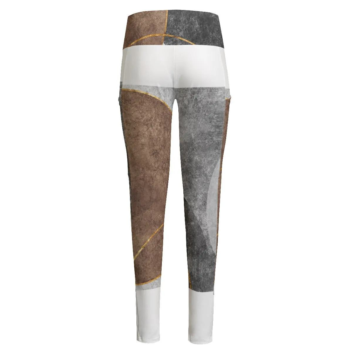 All-Over Print Women's High Waist Leggings With Side Pocket 2 gold and gray abstract, print