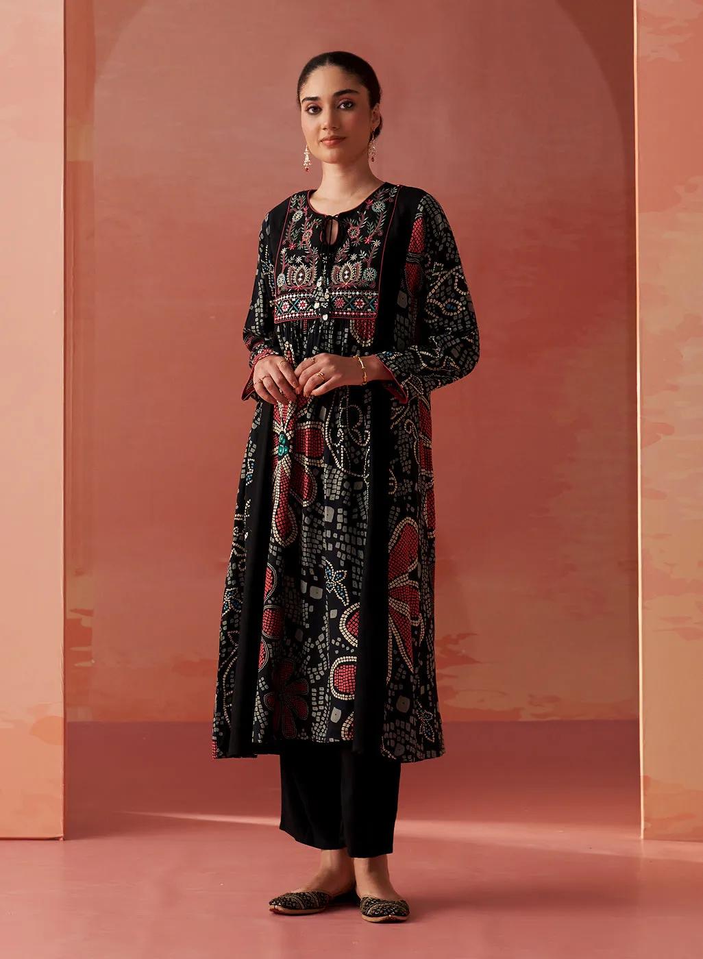 Anaisa Black Printed Rayon Kurta Set for Women