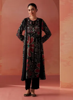 Anaisa Black Printed Rayon Kurta Set for Women