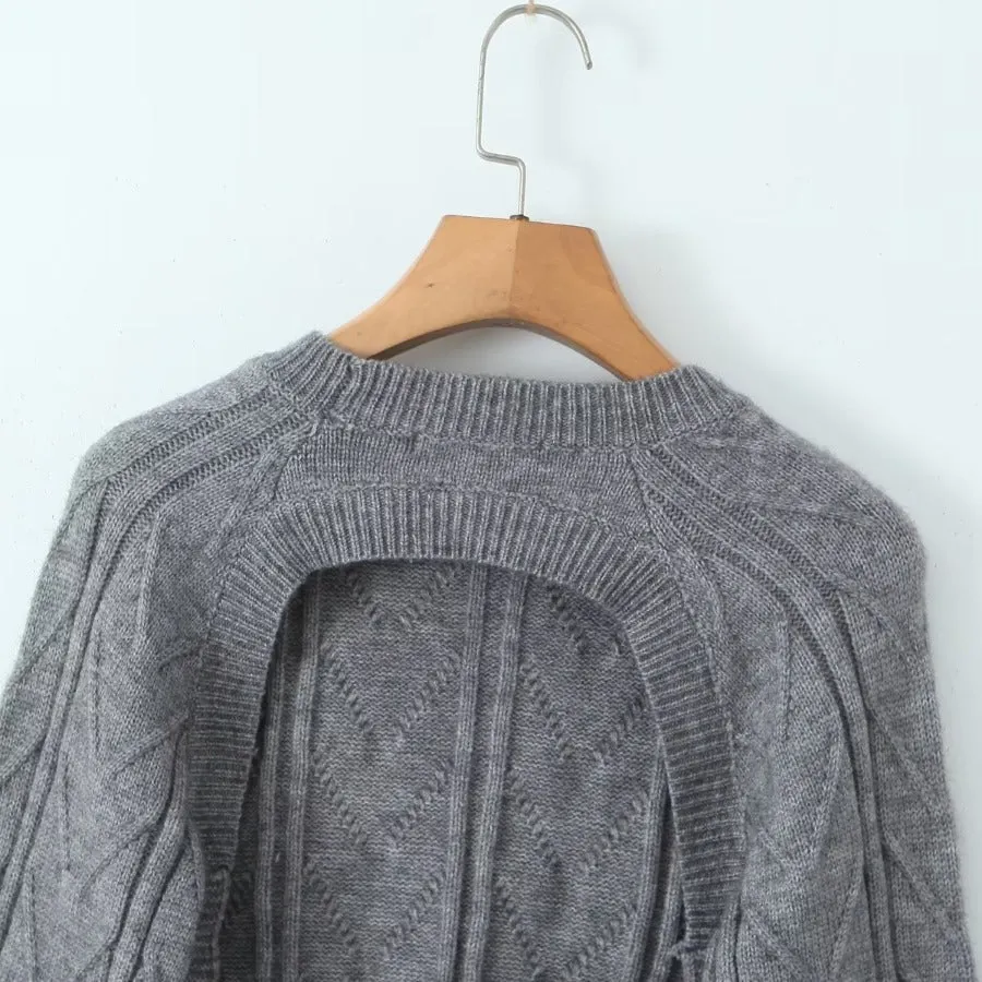 Backless Crop Tie Sweater