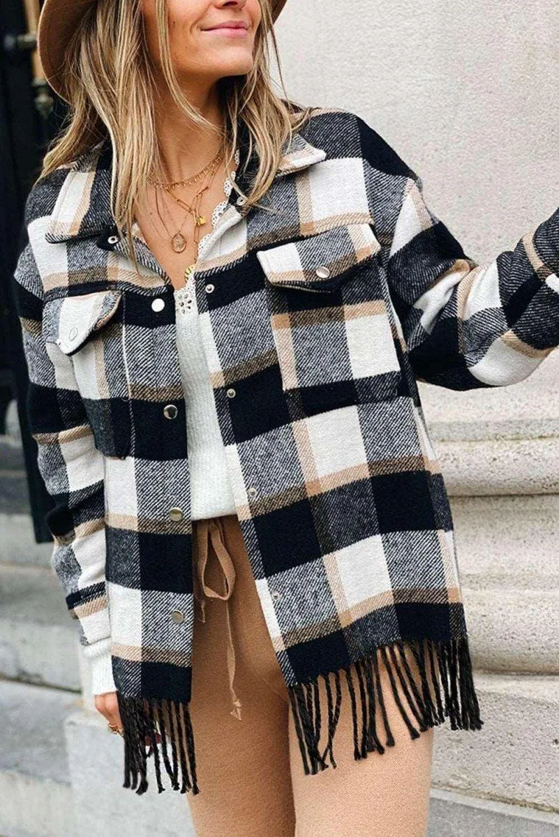 Black Plaid Fringed Jacket