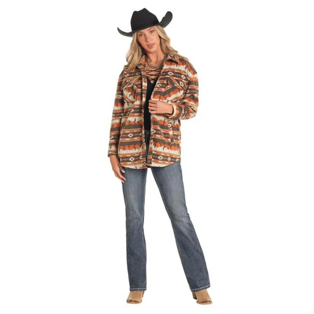 BW92C04513 Rock & Roll Women's Scenery Aztec Shirt Jacket - Camel