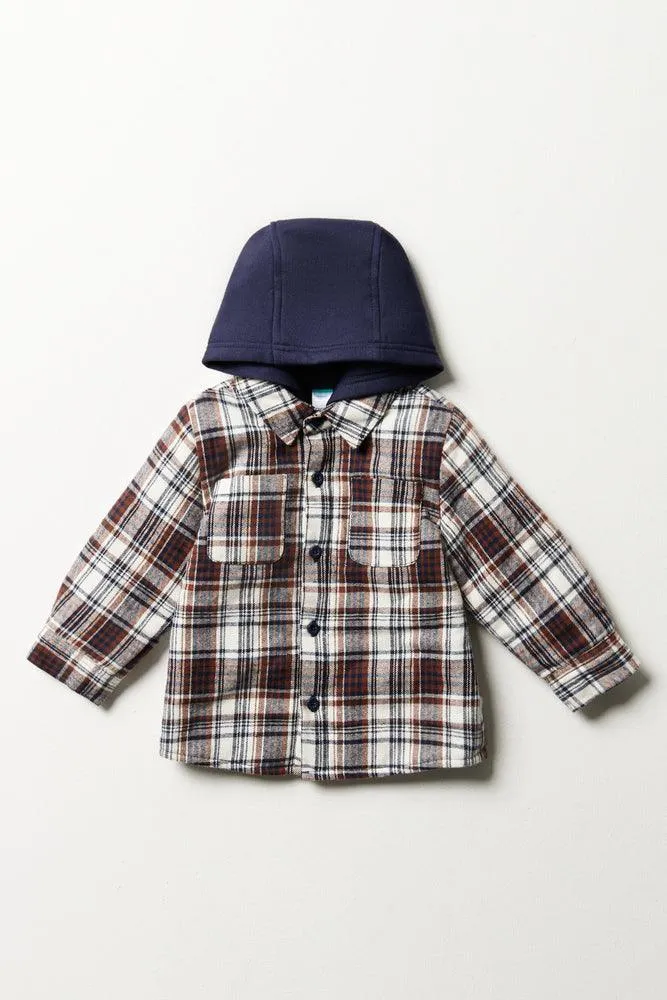 Check Hooded Shacket Navy