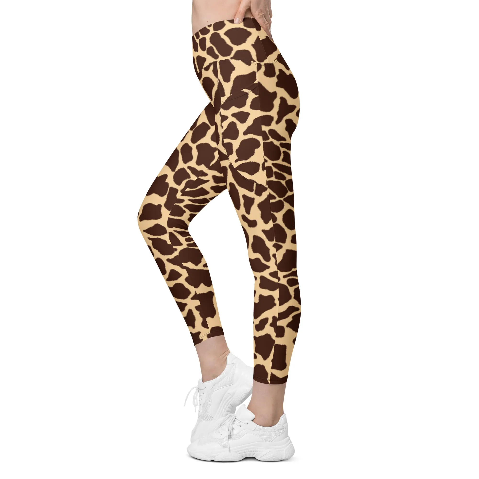 Crossover Leggings Stand Tall Giraffe Print with Pockets, lioness-love