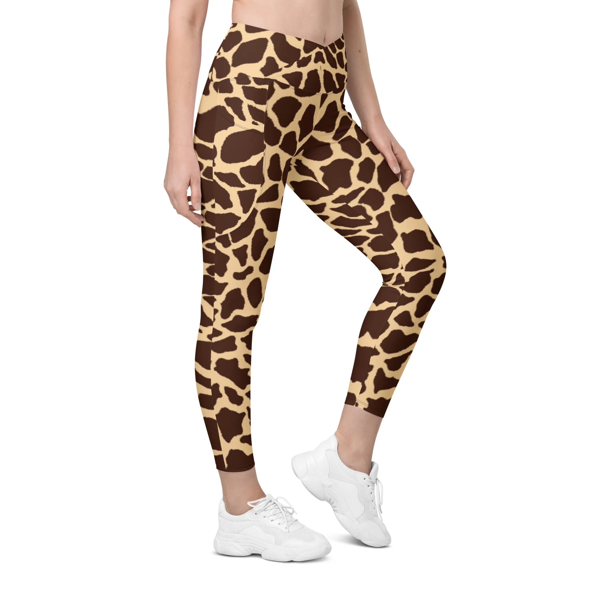 Crossover Leggings Stand Tall Giraffe Print with Pockets, lioness-love