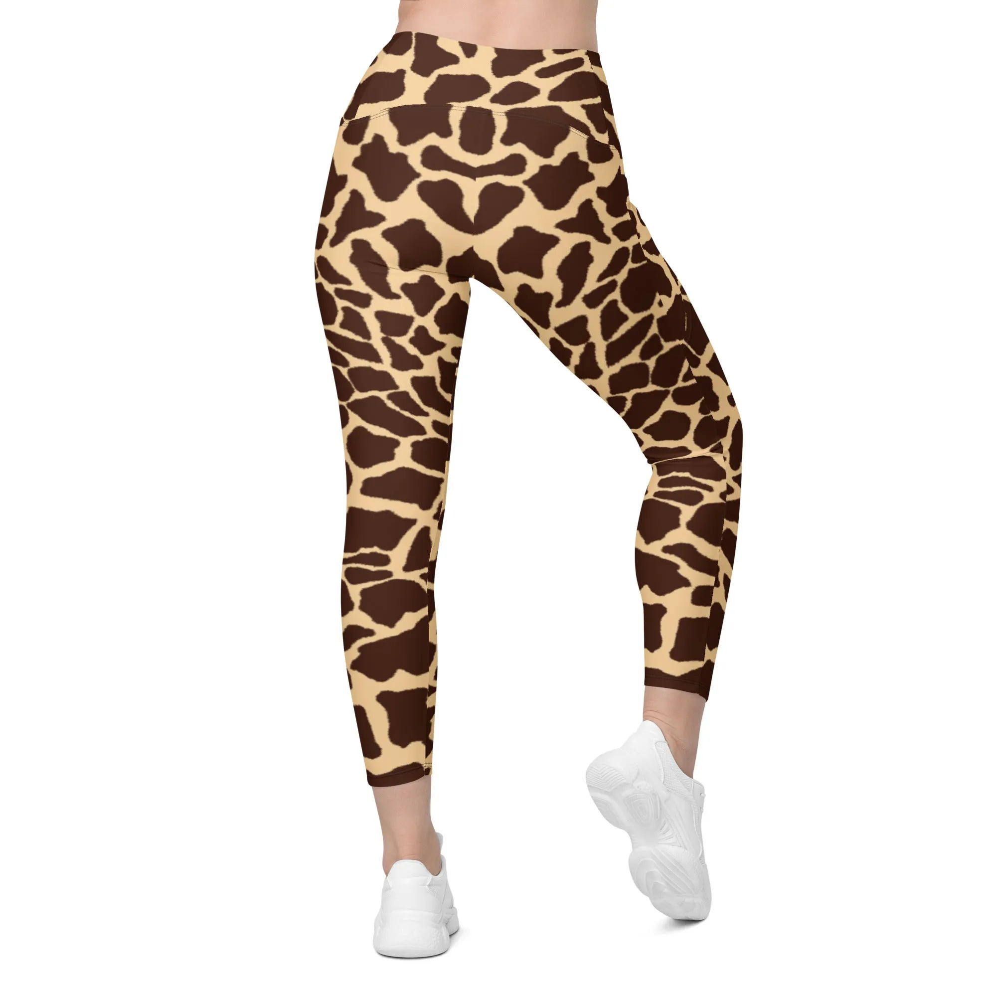 Crossover Leggings Stand Tall Giraffe Print with Pockets, lioness-love