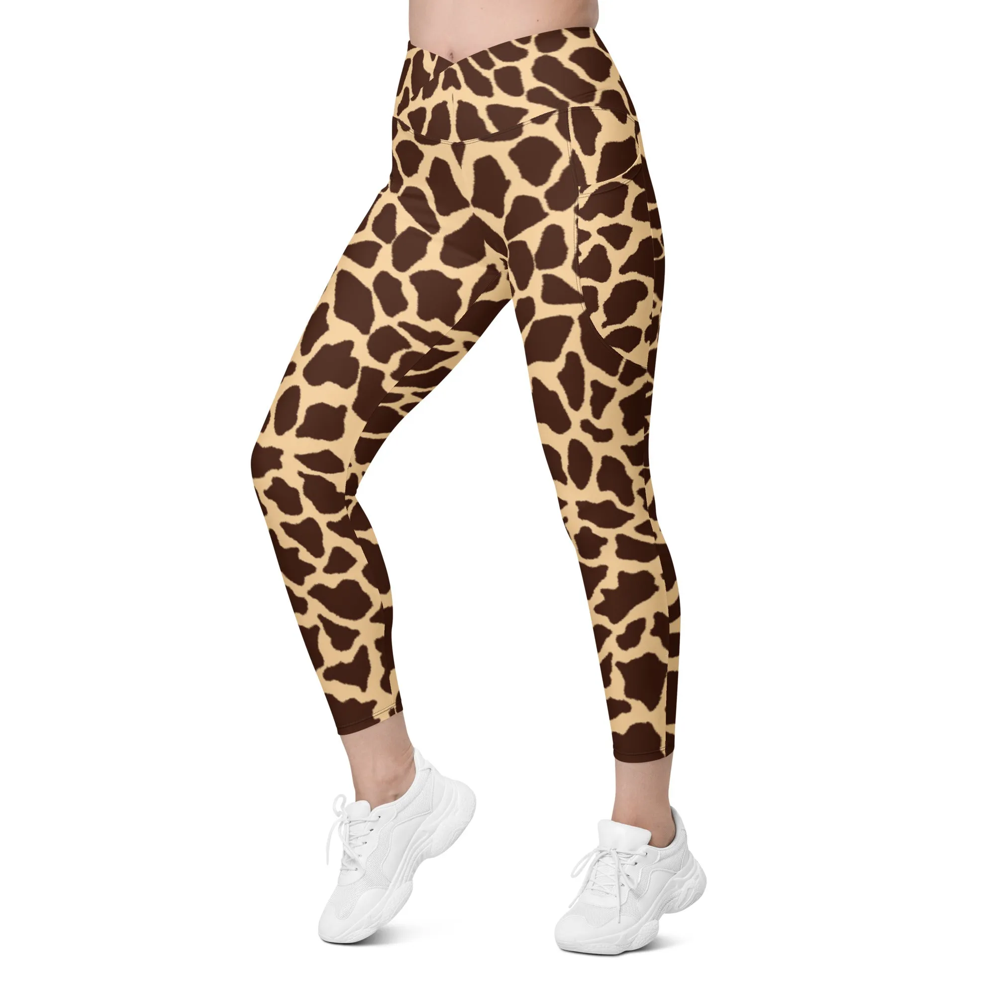 Crossover Leggings Stand Tall Giraffe Print with Pockets, lioness-love