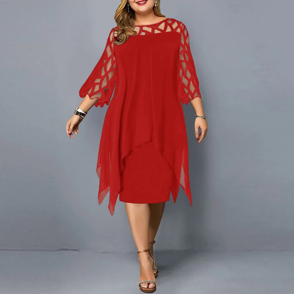 Funki Buys | Dresses | Women's Plus Size Lace Mesh Midi Dress