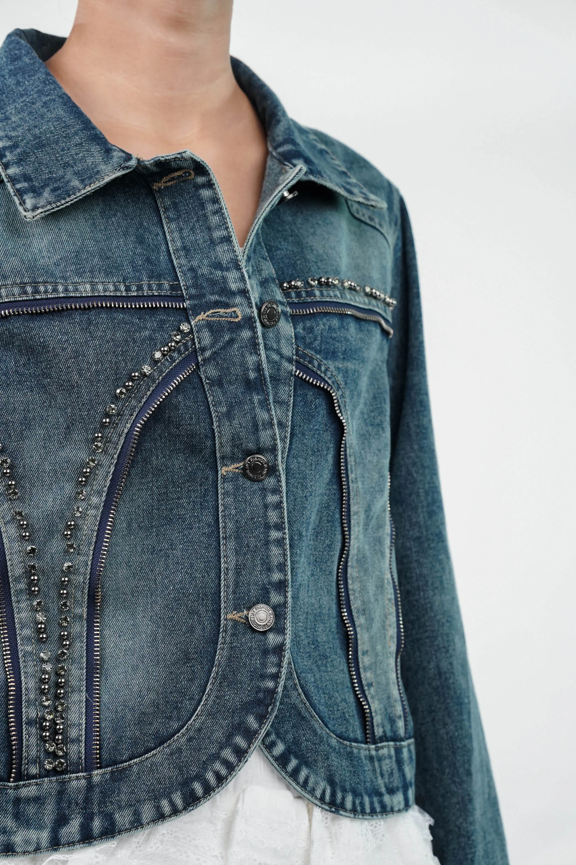 Glistening Dark Blue Denim Jacket