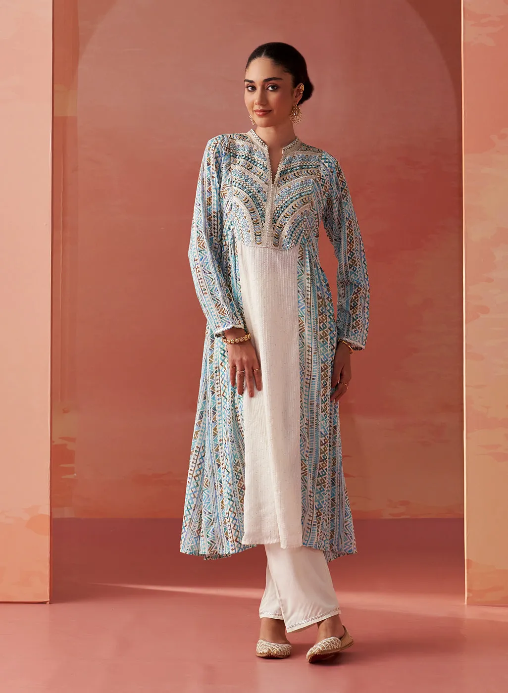 Imara Blue Printed Georgette Kurta Set