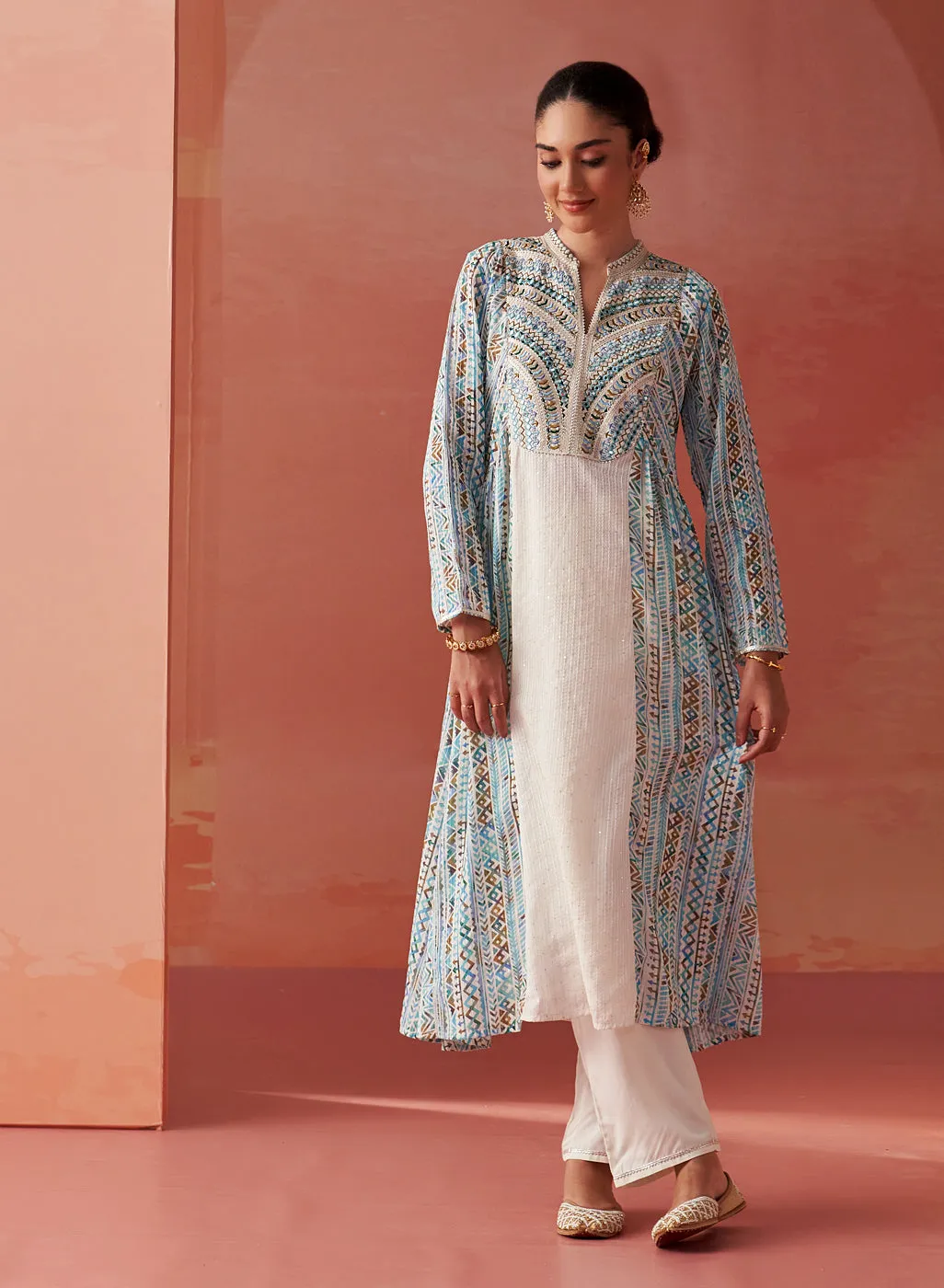 Imara Blue Printed Georgette Kurta Set