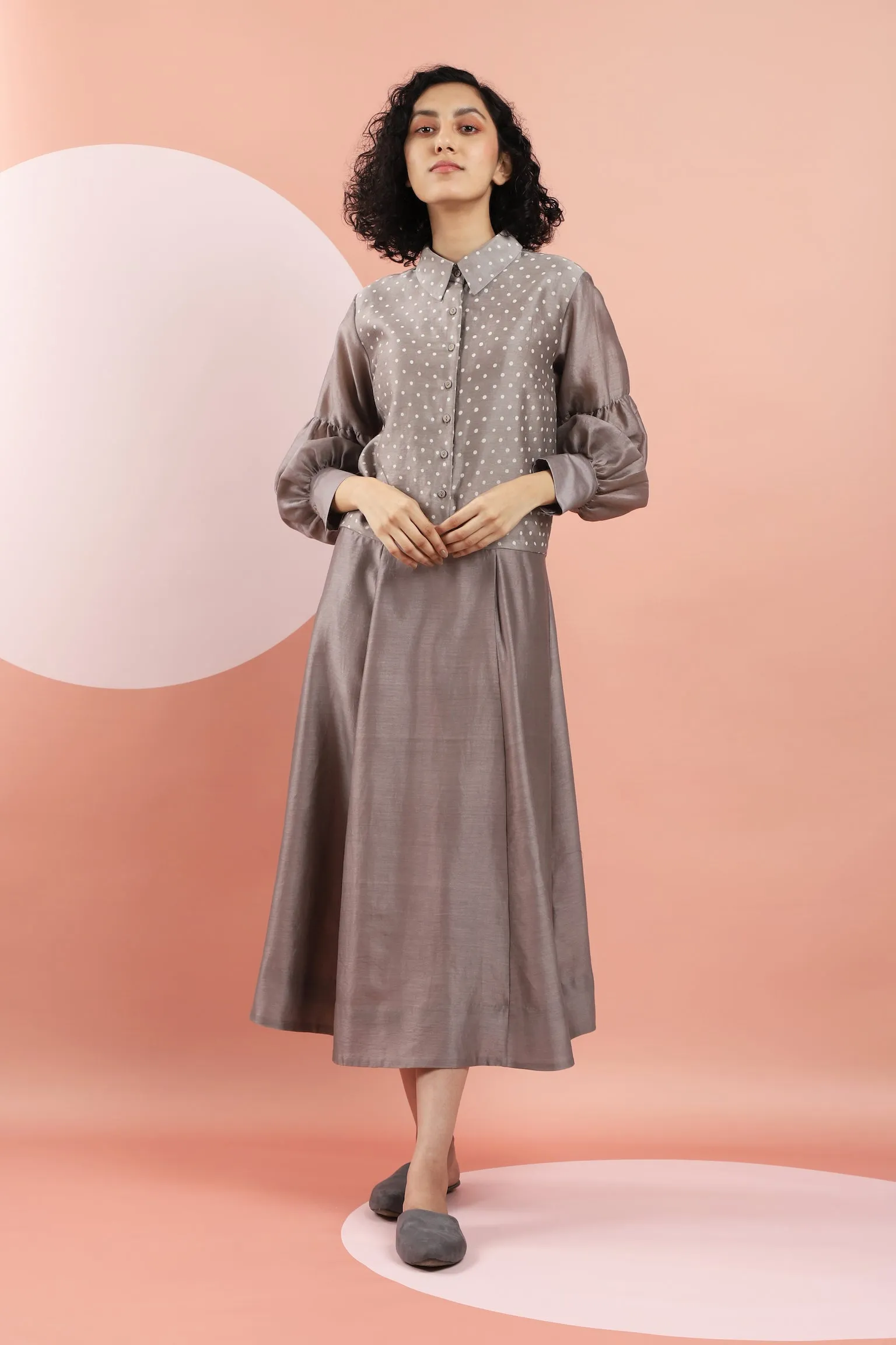 Kashish Bagru Print Polka Dot Shirt Dress