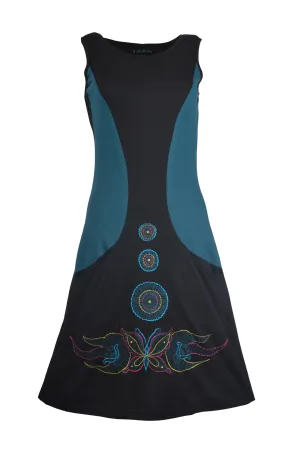 ladies-sleeveless-dress-with-butterfly-print-and-mandala-embroidery-work