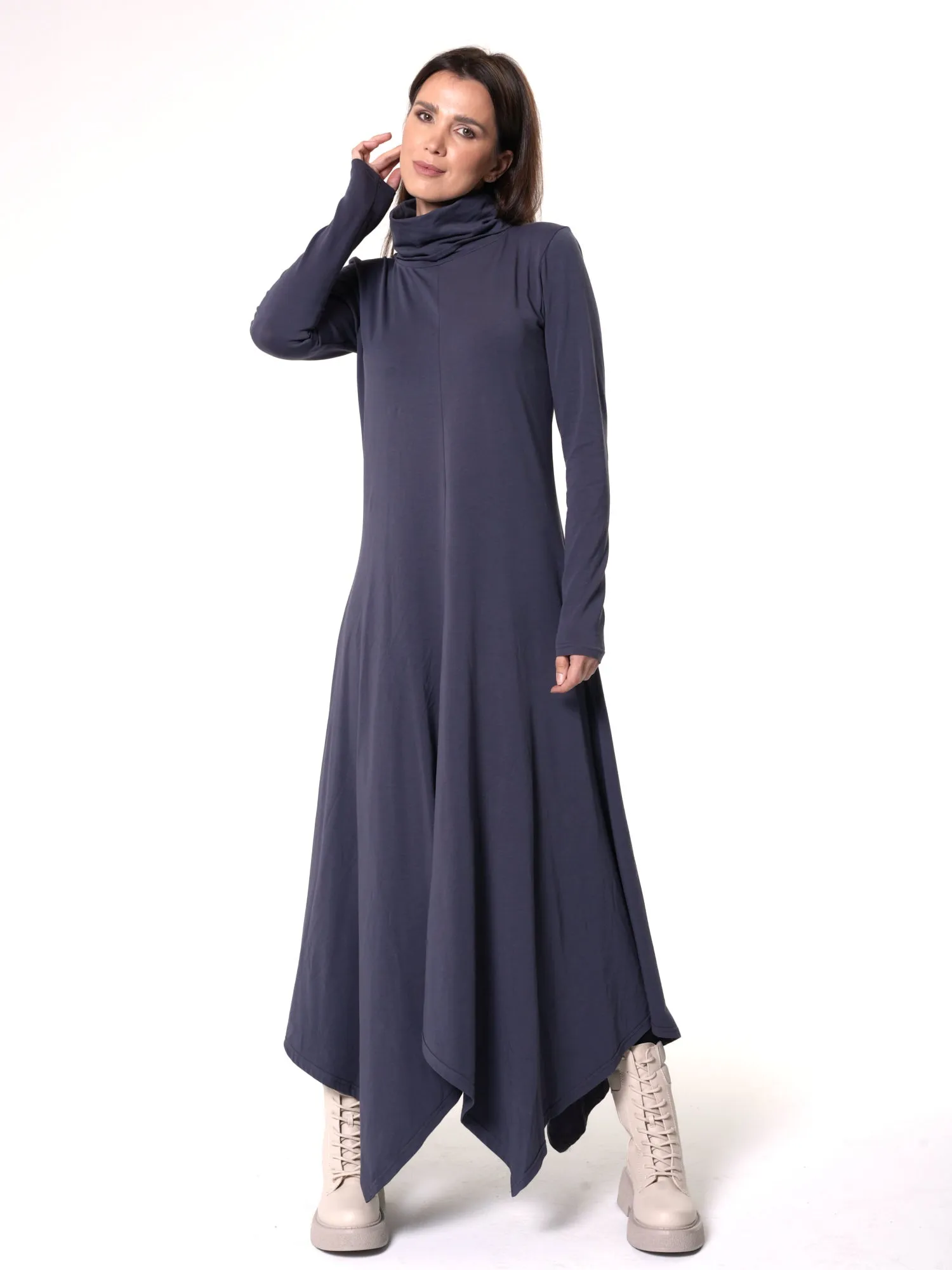 Long Cotton Dress in Gray