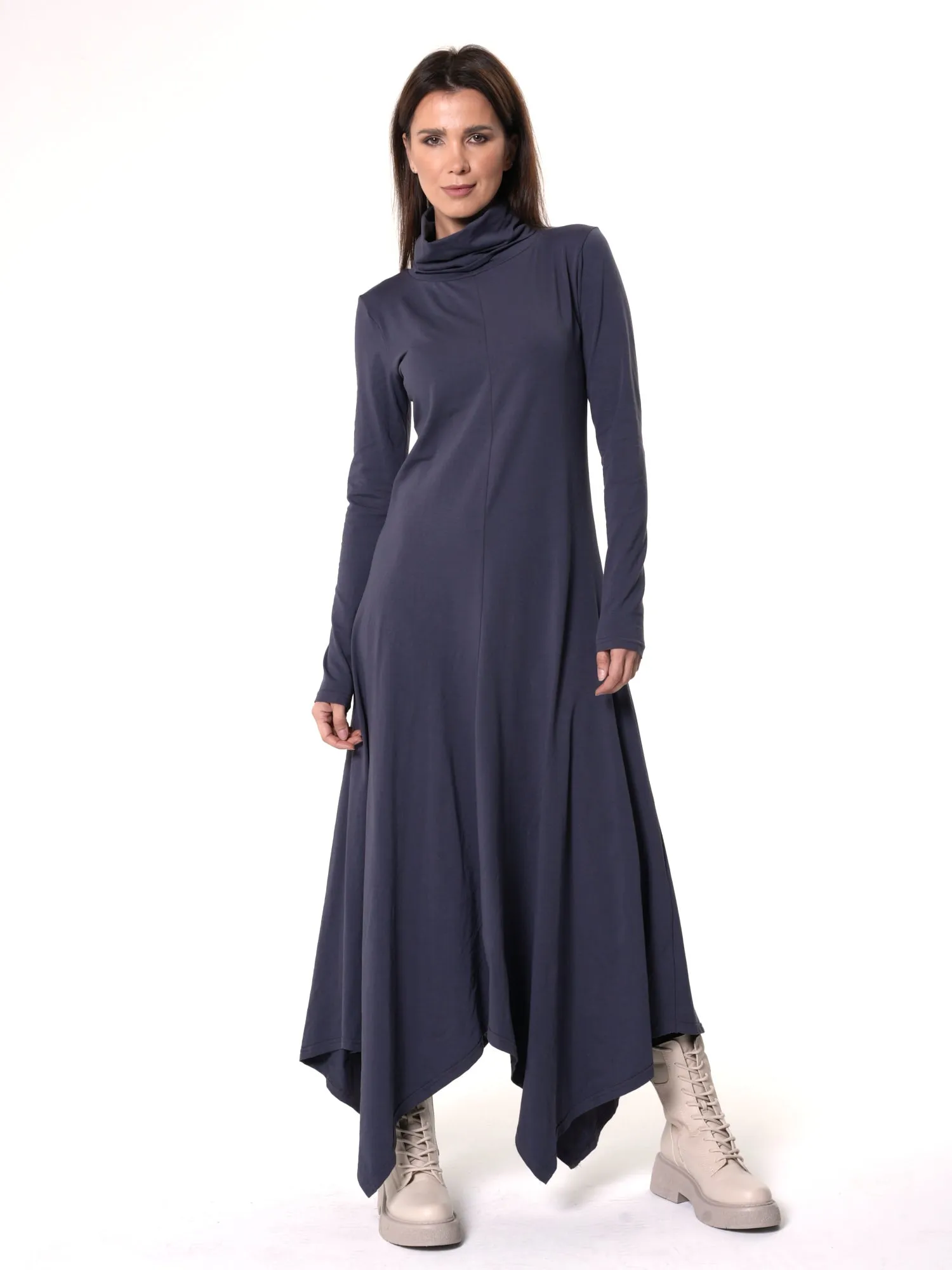 Long Cotton Dress in Gray