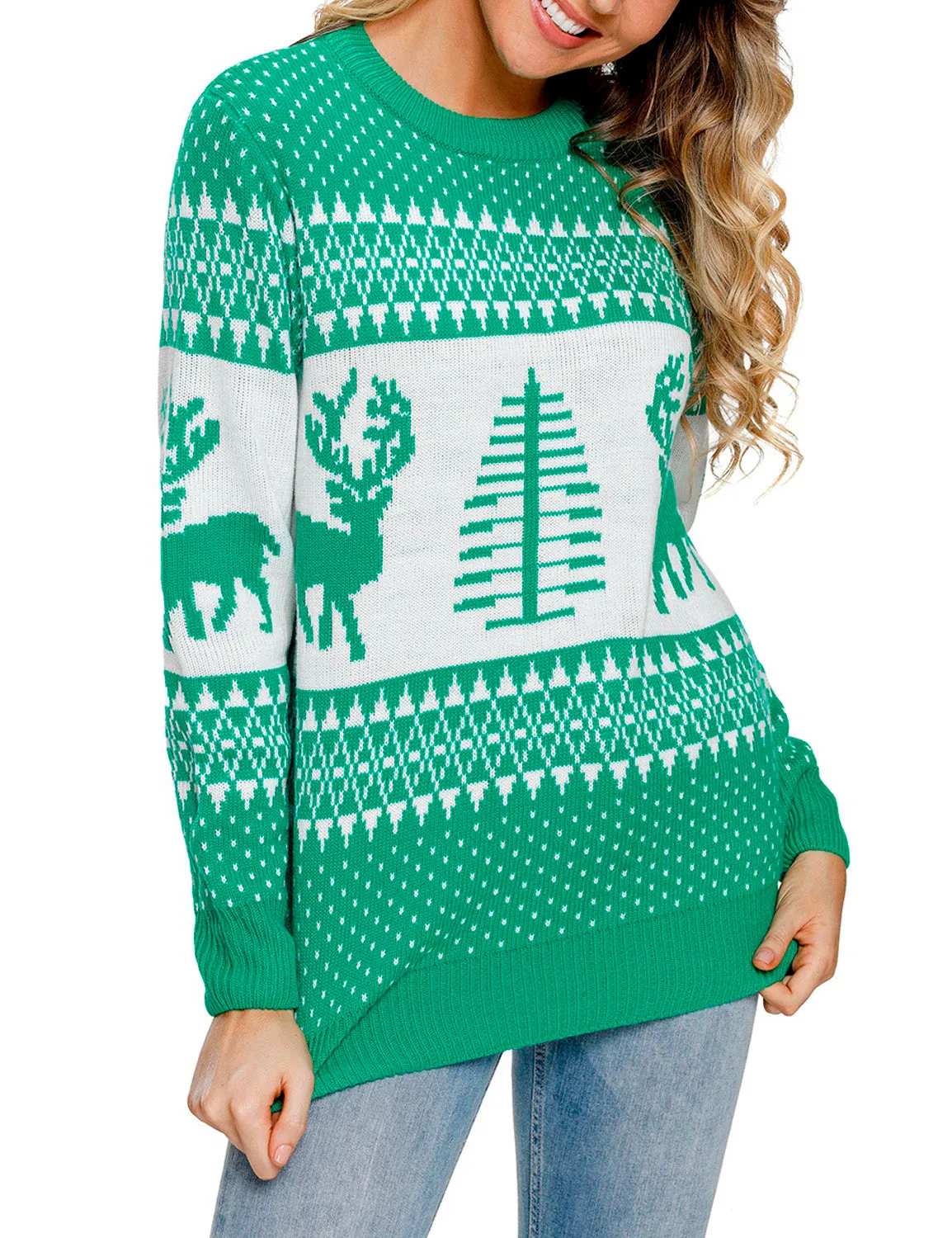 luvamia Women's Crewneck Ugly Christmas Sweater Casual Knit Pullover Sweater Top