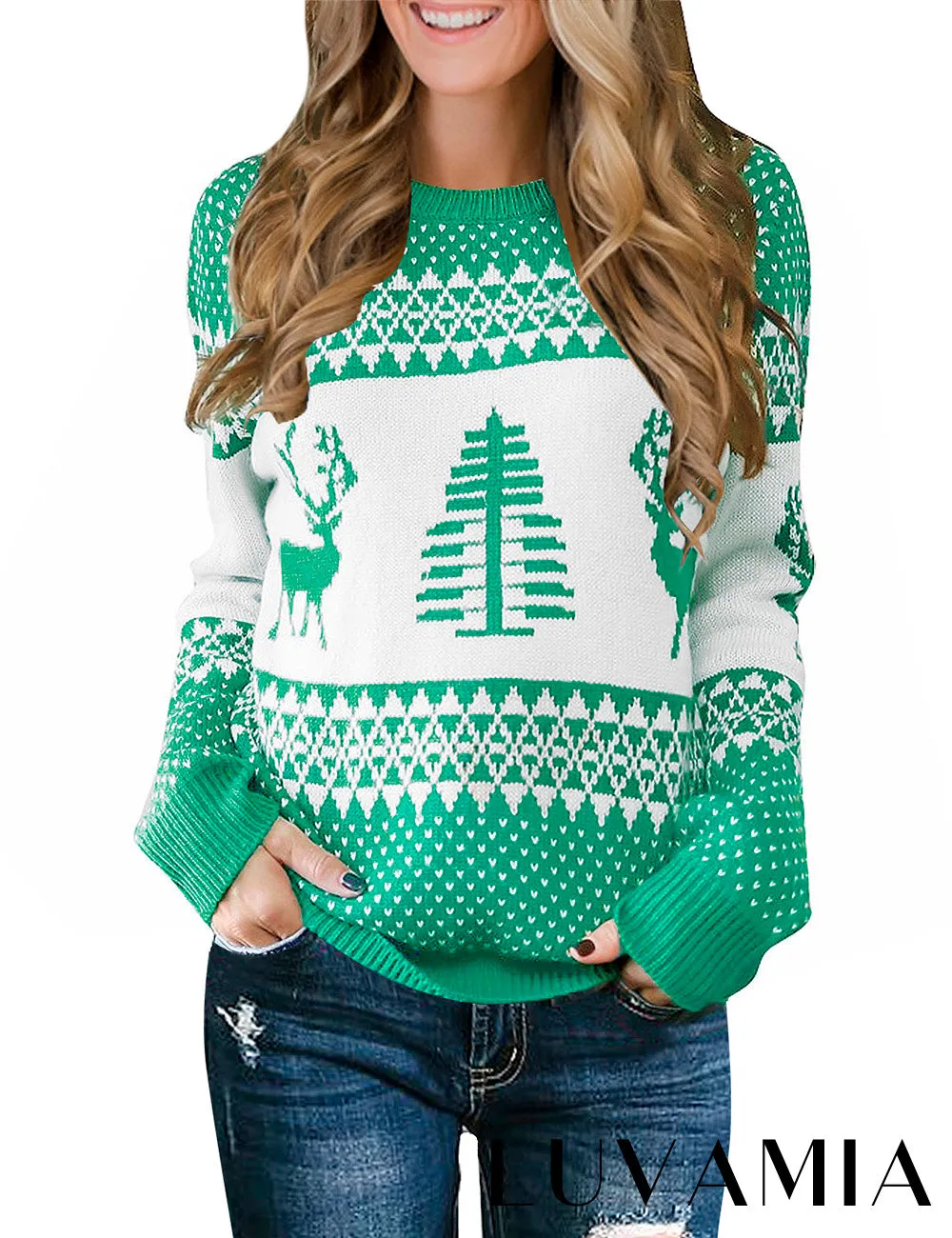 luvamia Women's Crewneck Ugly Christmas Sweater Casual Knit Pullover Sweater Top