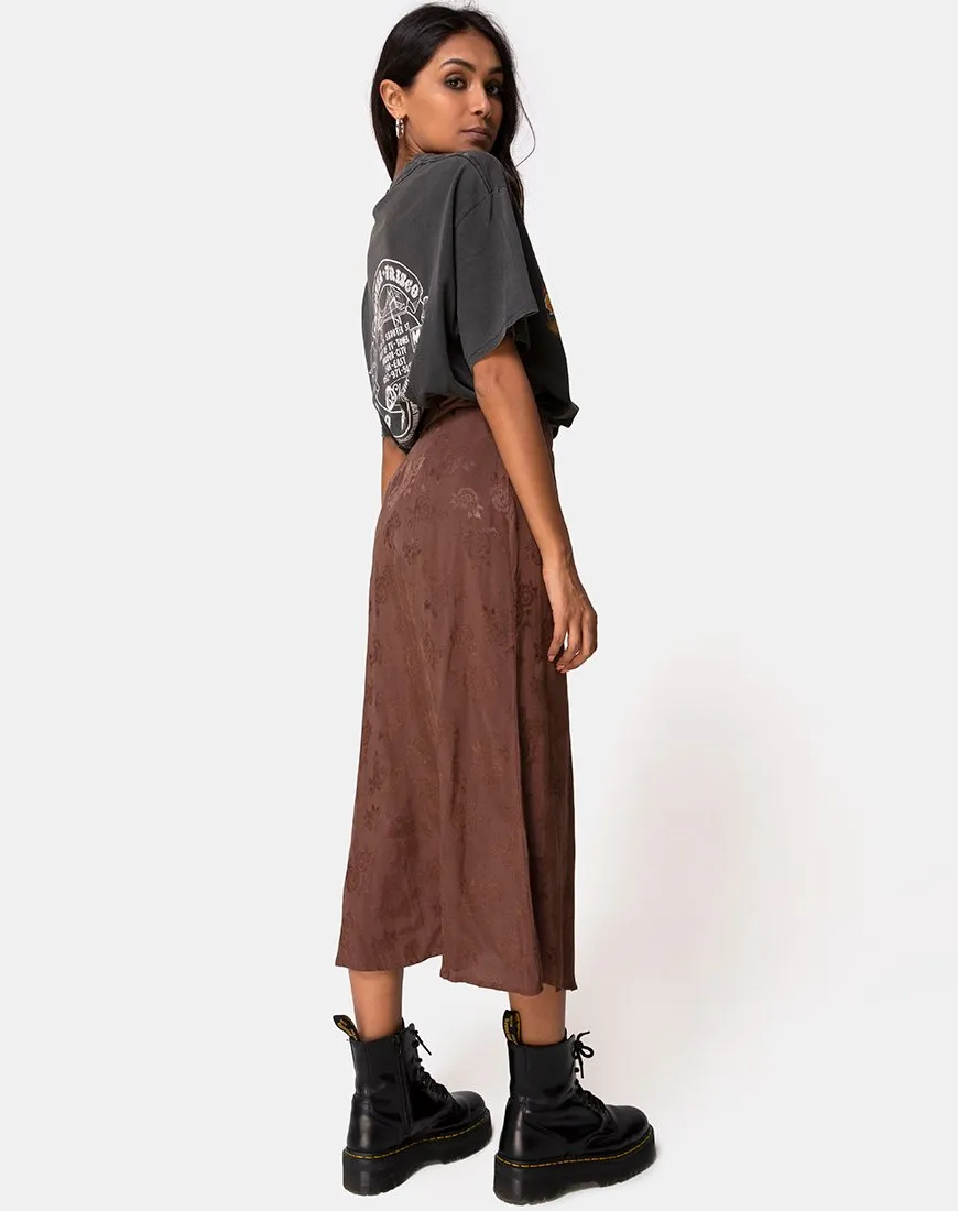 Marni Midi Skirt in Satin Rose Chocolate