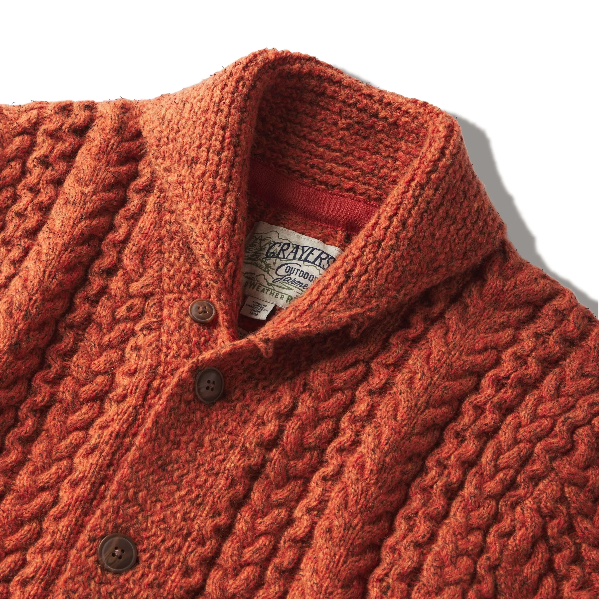 Melange Cable  Shawl Cardigan - Burnt Orange