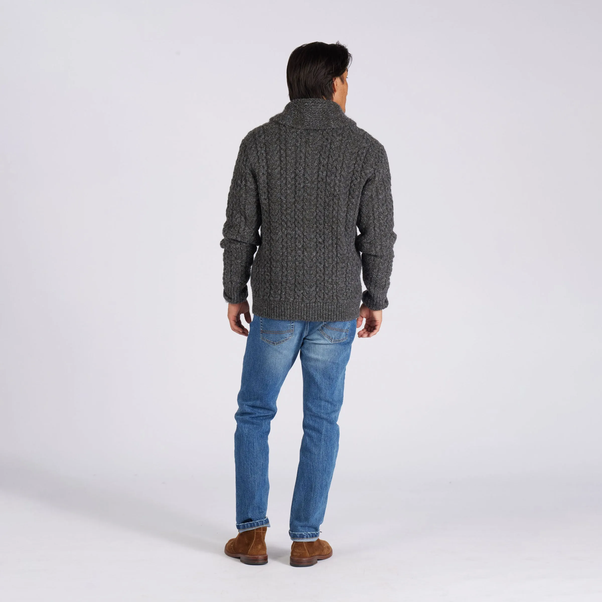 Melange Cable  Shawl Cardigan - Charcoal