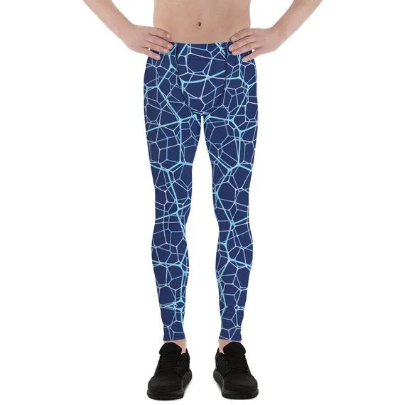 Mens Leggings - Blue Geometric Design Pattern