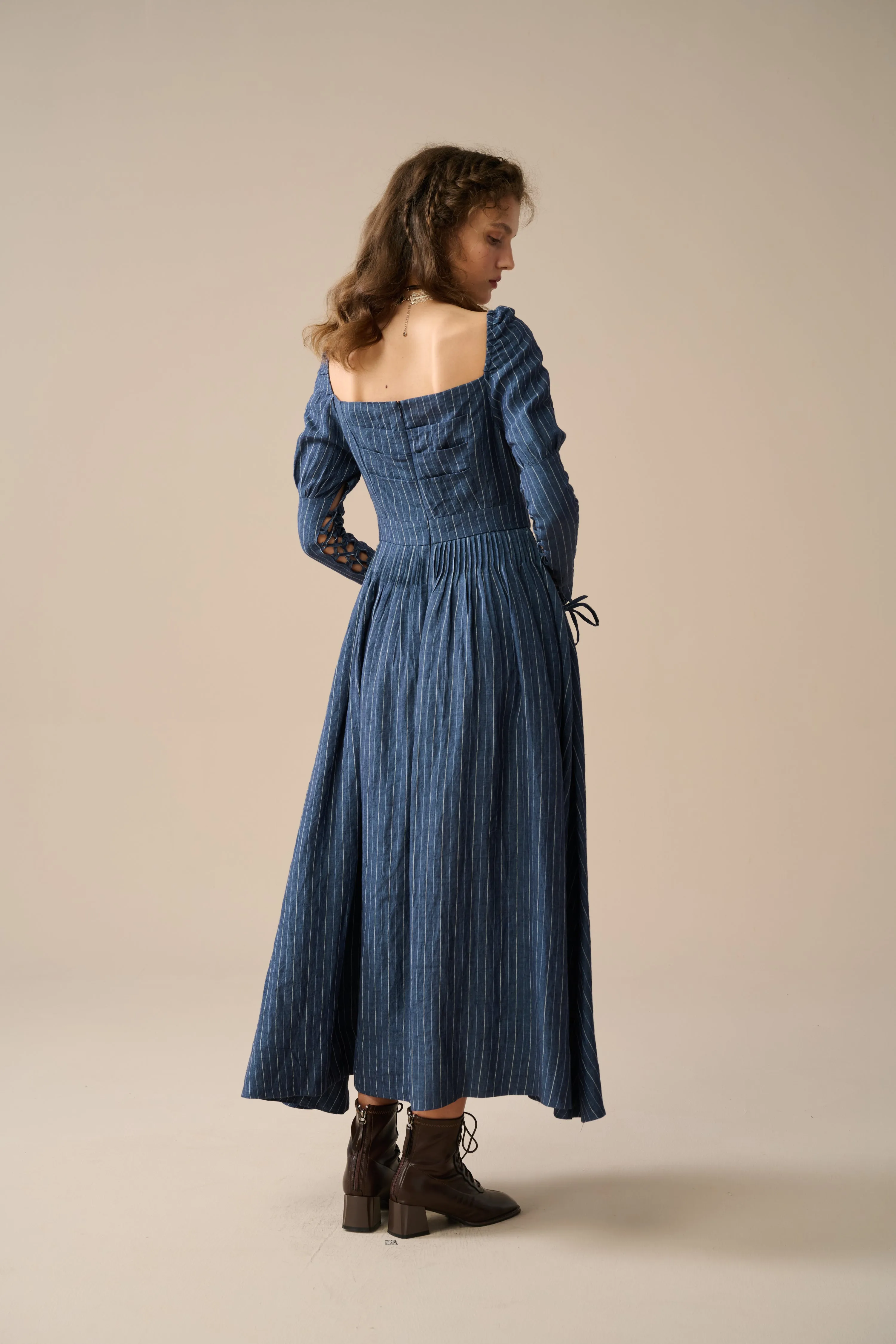 Nicola 33 | Regency Striped Linen Dress