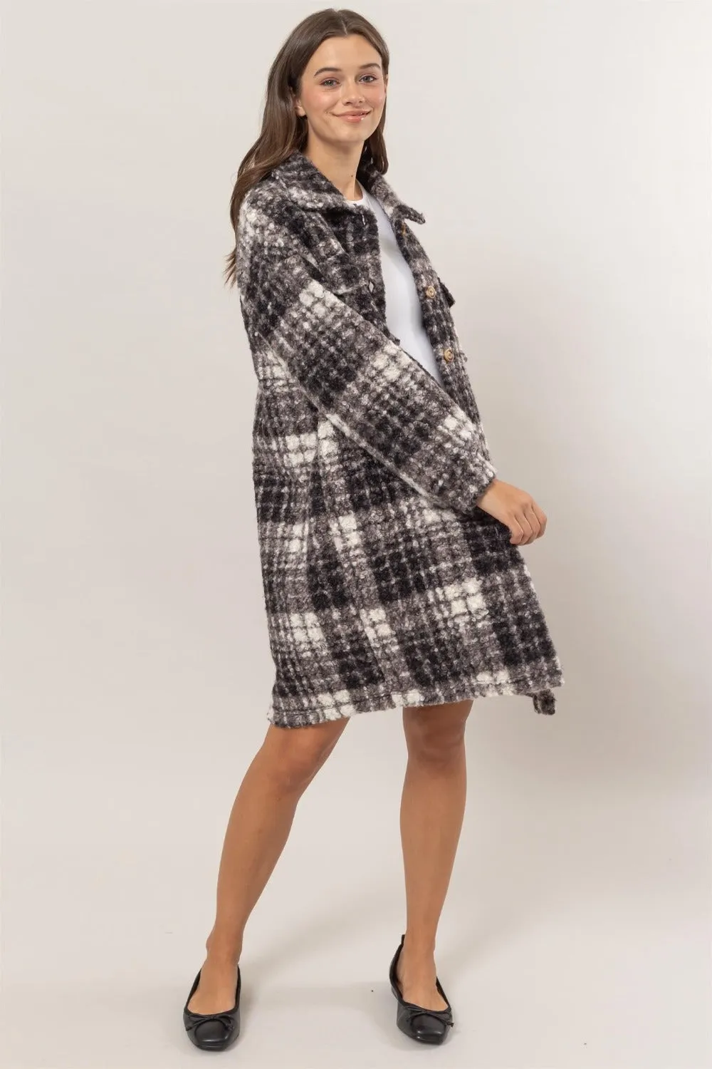 Plaid Button Down Longline Shacket