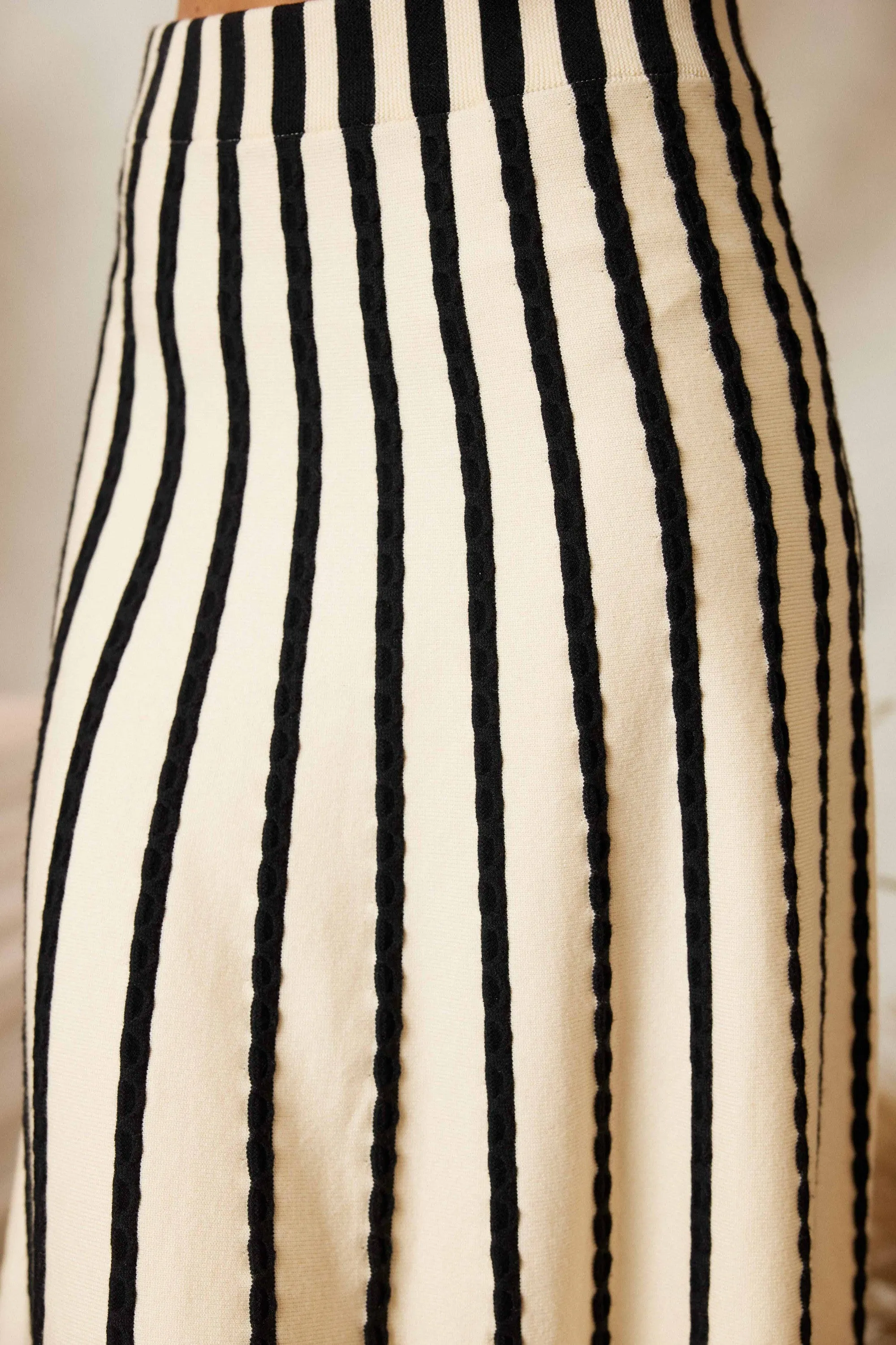 Sunrise Serenade Stripe Sweater Midi Skirt - Ivory/Black