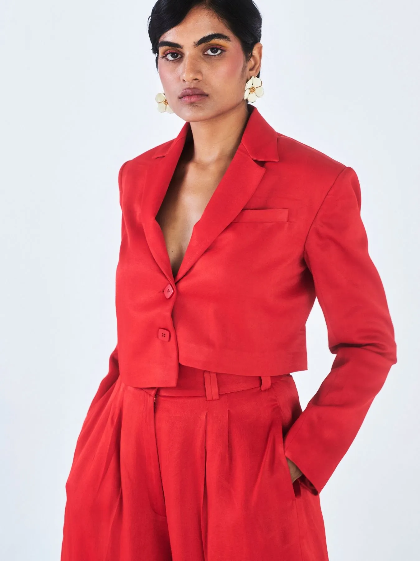 Tara Orange Fibre Trouser Suit, Bright Red