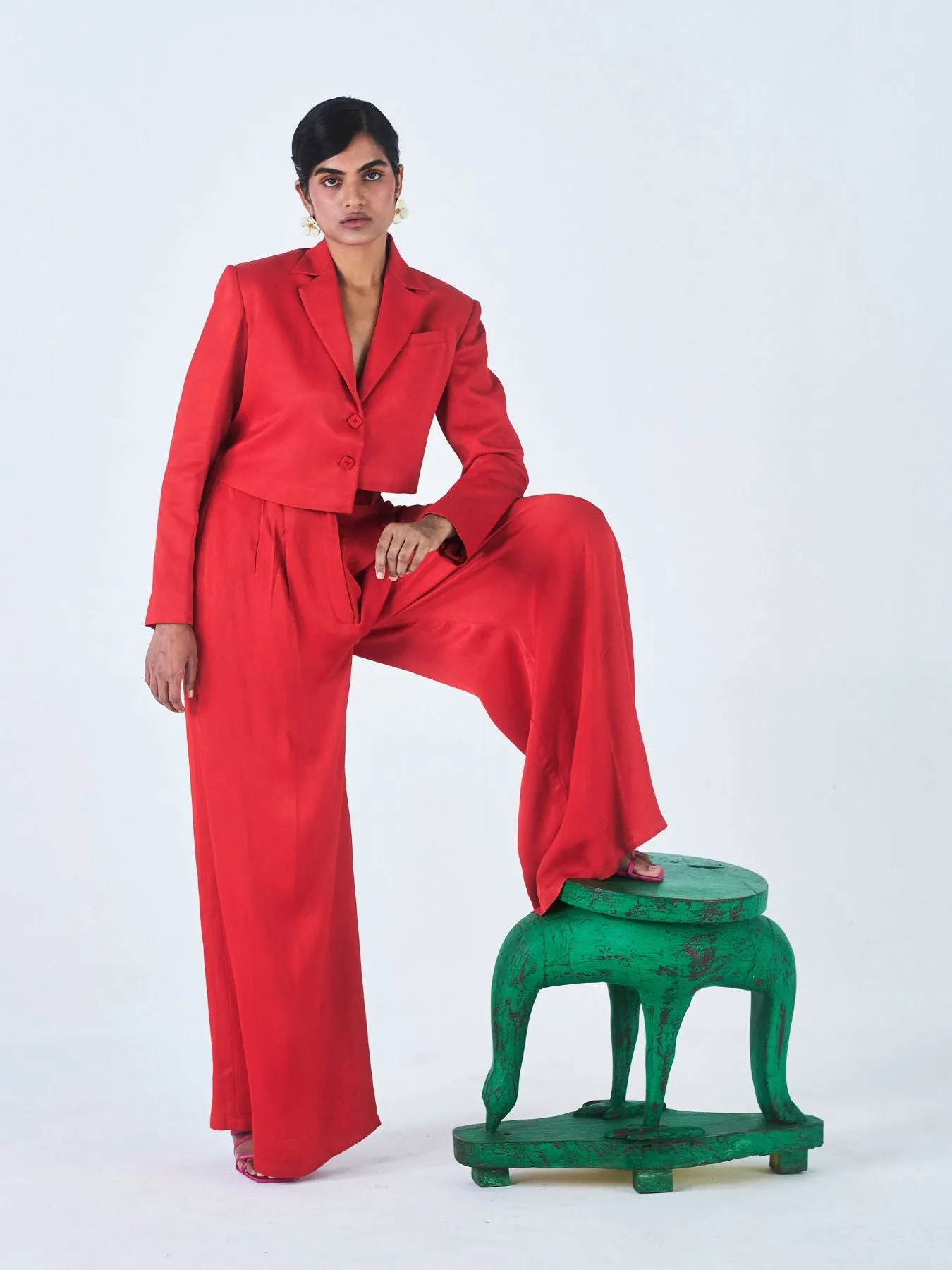 Tara Orange Fibre Trouser Suit, Bright Red