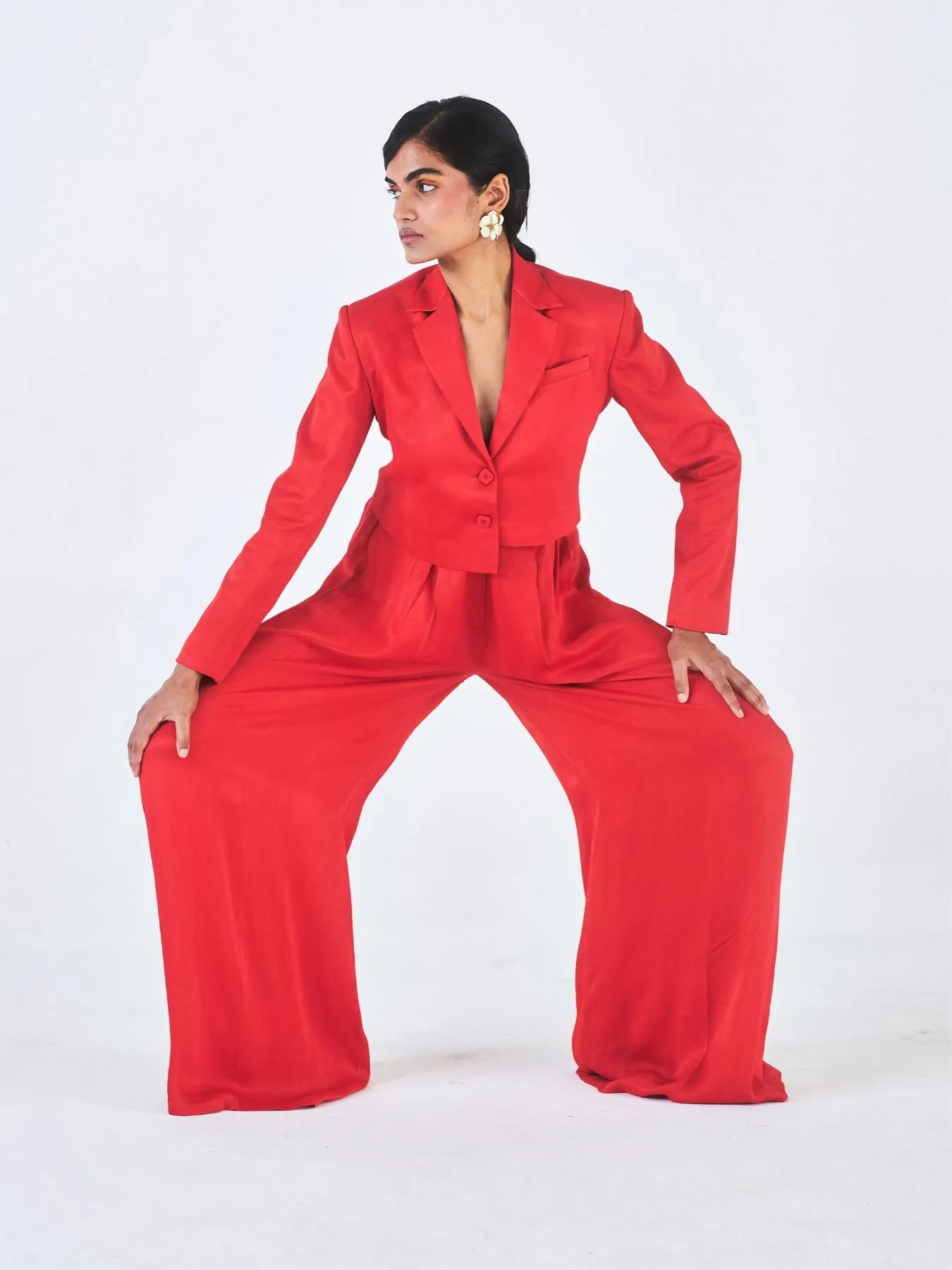 Tara Orange Fibre Trouser Suit, Bright Red