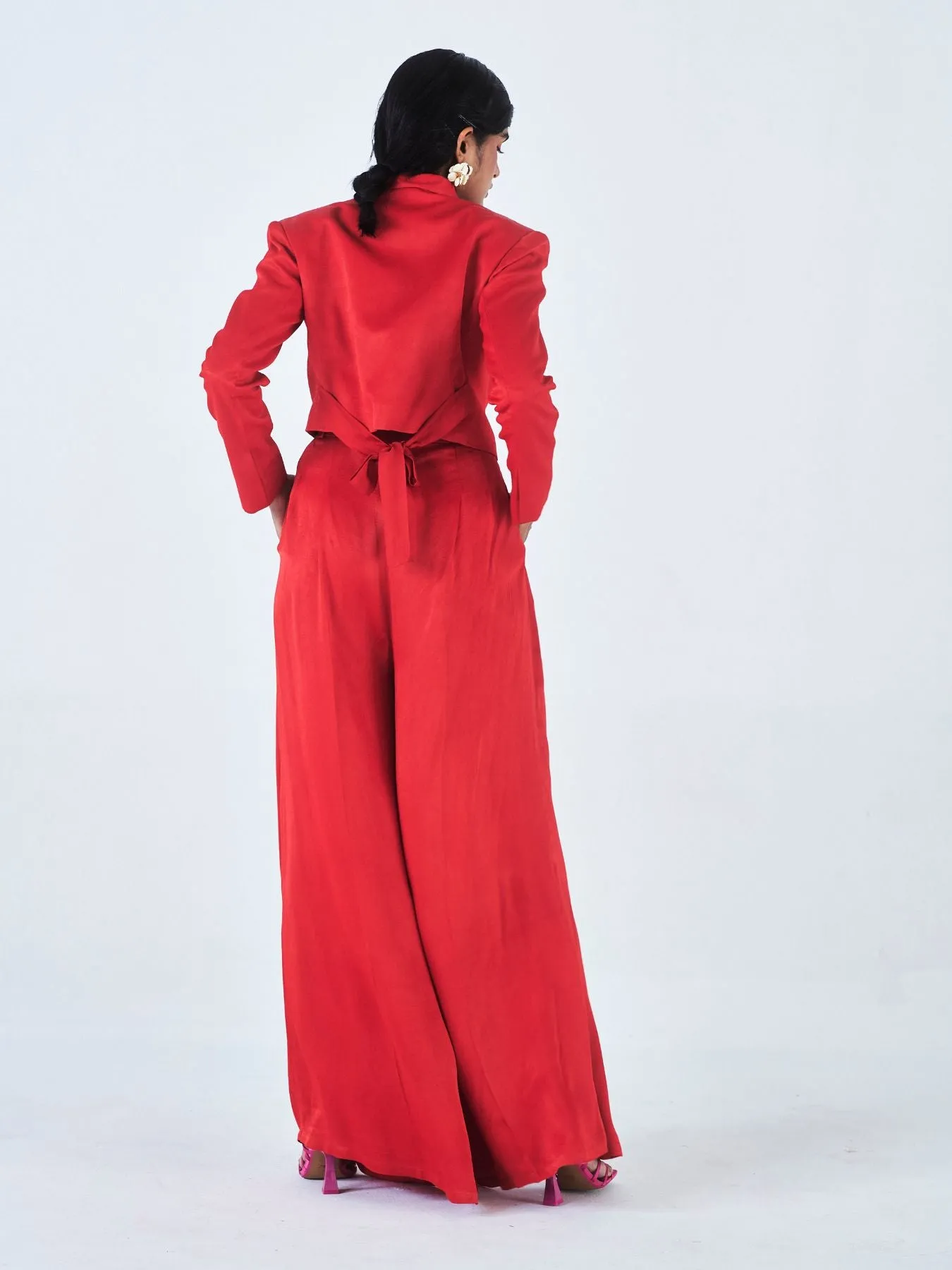 Tara Orange Fibre Trouser Suit, Bright Red