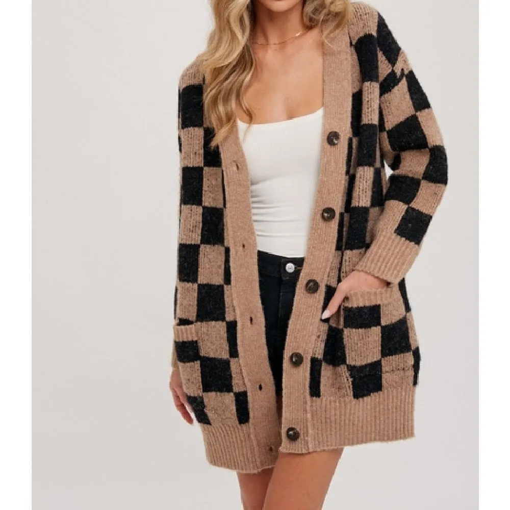 Taupe Checkered Cardigan