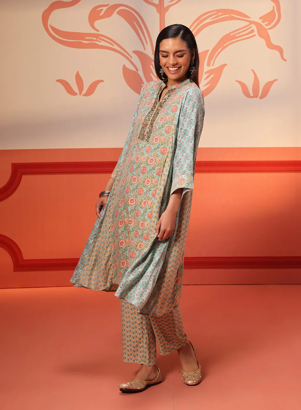 Zahra Blue Printed Kurta Set for Women