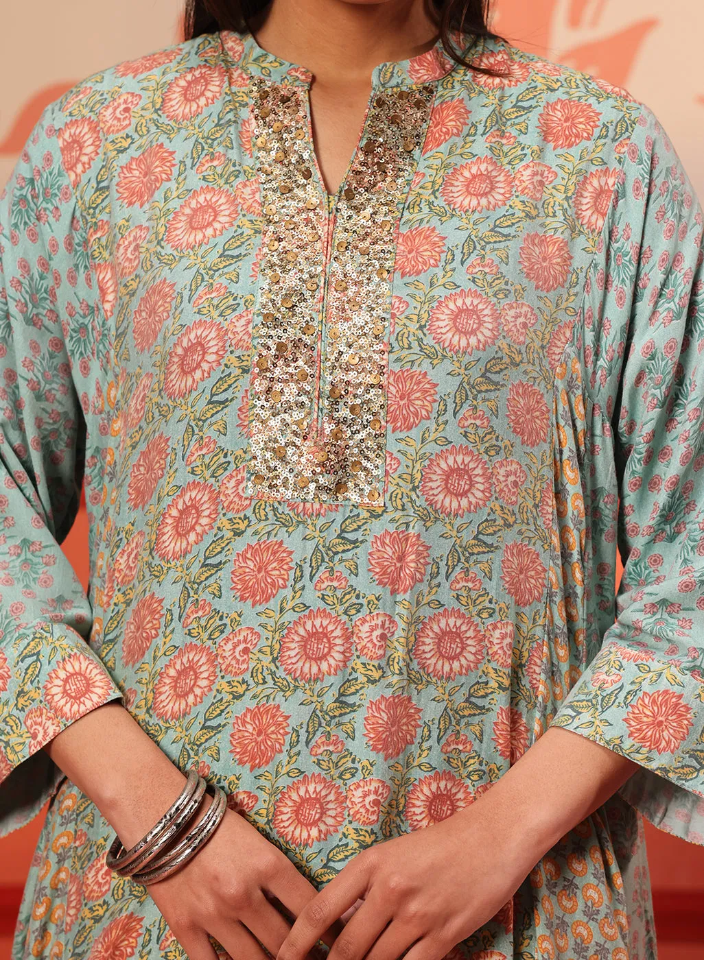 Zahra Blue Printed Kurta Set for Women