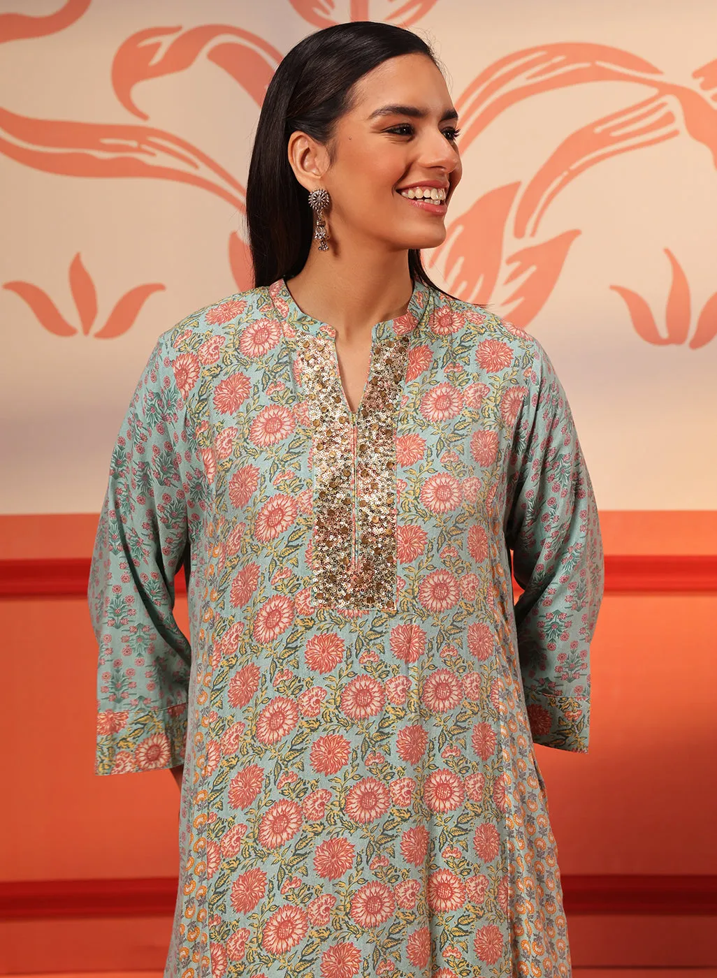 Zahra Blue Printed Kurta Set for Women