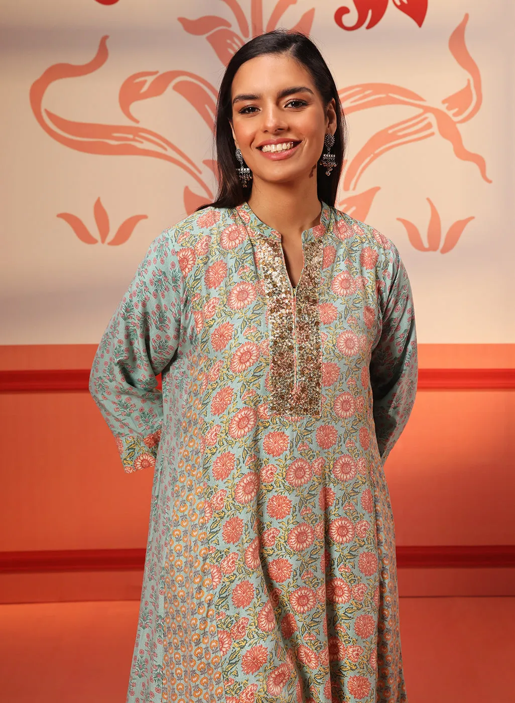 Zahra Blue Printed Kurta Set for Women